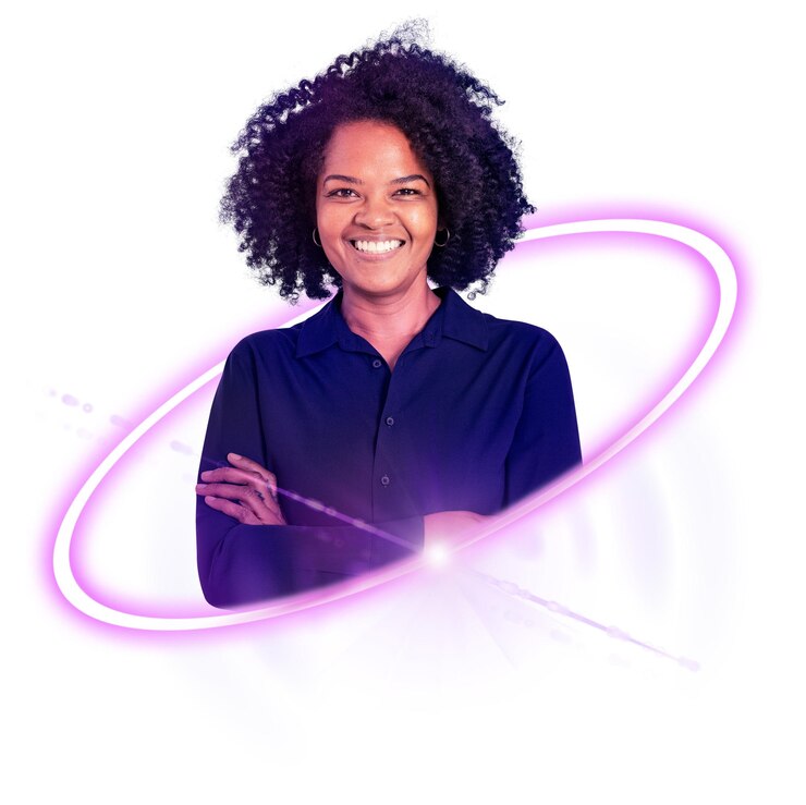 Foto png zakenvrouw virtuele werknemer hr-technologie digitale sticker op transparante achtergrond