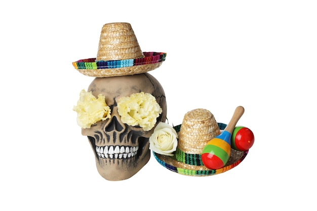 PNGskull with flowers for Day of the Dead in Mexico isolated on white background