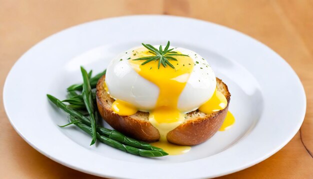 Photo poached egg with bearnaise sauce made with tarragon