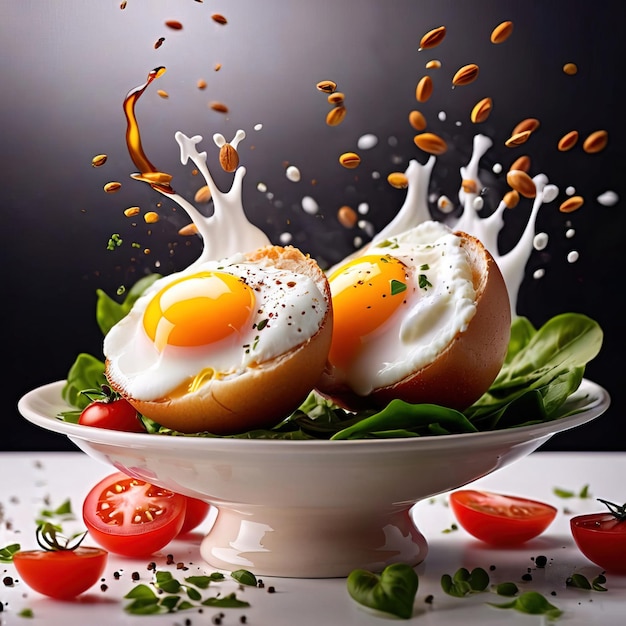 Poached eggs with whole yolk classic breakfast meal