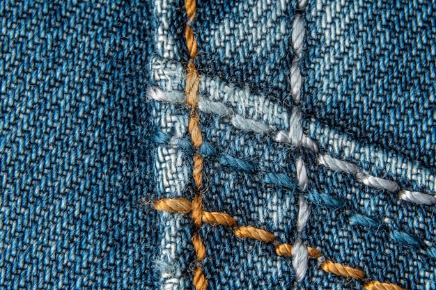 Pocket of blue jeans old jeans closeup