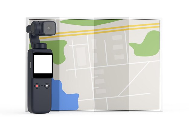 写真 抽象的な都市計画マップ 3 d レンダリングとポケット ハンドヘルド ジンバル アクション カメラ