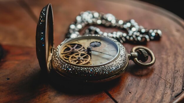 Pocket horloge met spankels op tafel