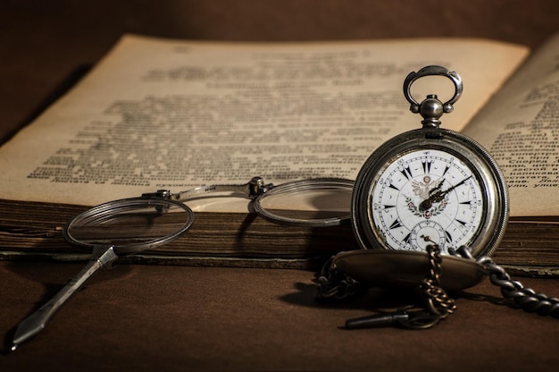 a pocket watch is open to a page that says " the time is 10 : 00. "