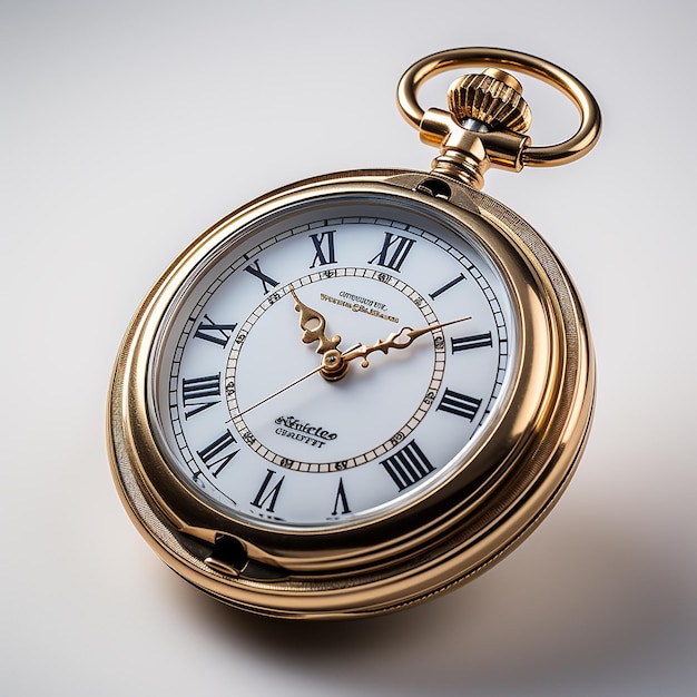 Pocket Watch Oblique Angle Clean White Background