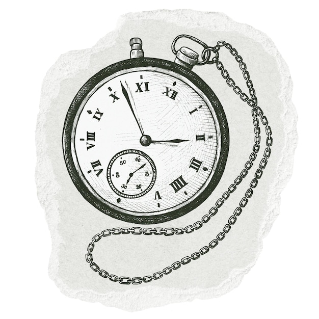 Pocket watch png sticker ripped paper transparent background