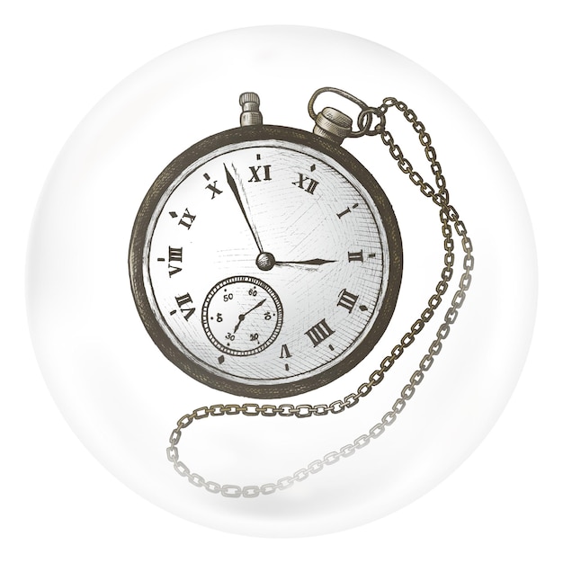 Pocket watch png sticker vintage object in bubble transparent background