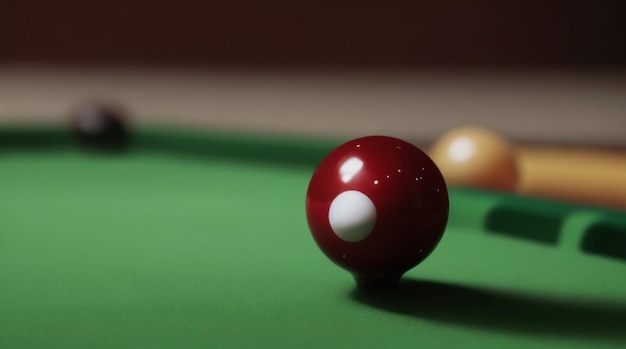 Photo pocketed precision billiard ball in pocket closeup with soft focus flourish