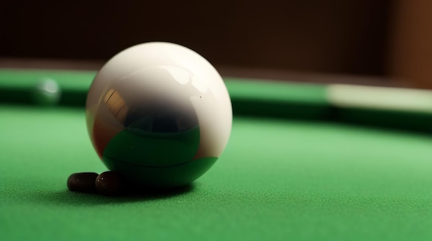 Photo pocketed precision billiard ball in pocket closeup with soft focus flourish