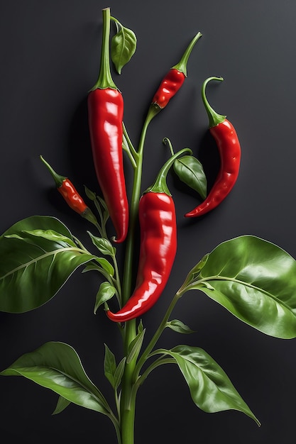 Pod of red chili pepper with green stalk a spicy seasoning for oriental dishes Generative AI