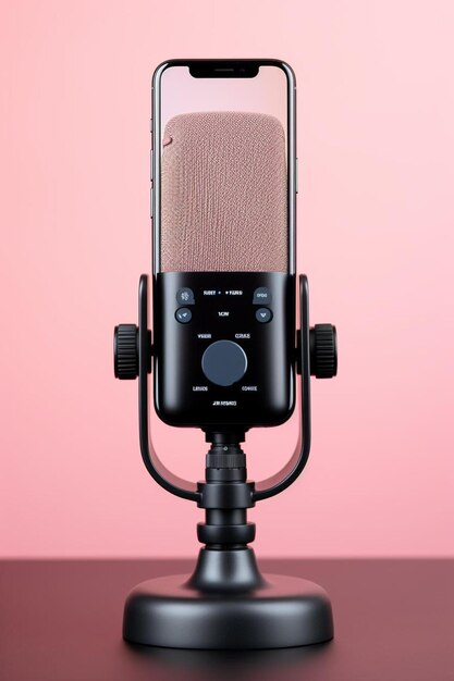 Foto sfondo podcast schermo di smartphone mobile con applicazione podcast suono cuffie audio voce