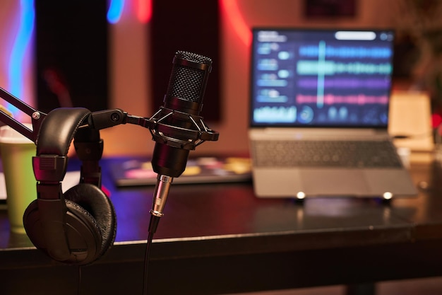 podcast equipment in studio room