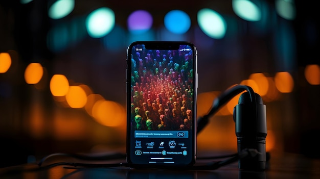 A podcast logo illuminated on a smartphone screen