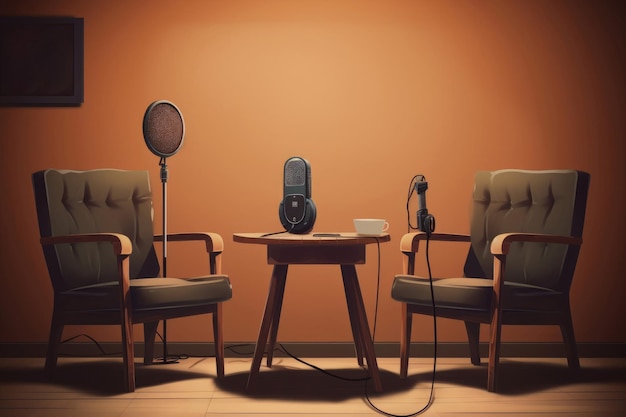 Podcast retro studio chairs Generate Ai