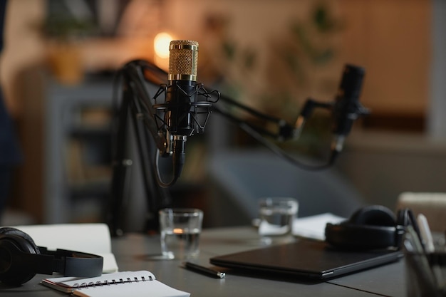 podcast room with professional microphones