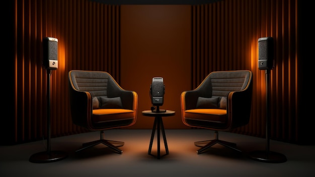 Podcast-setting in podcast-studio in moderne stijl in marinerode generatieve ai