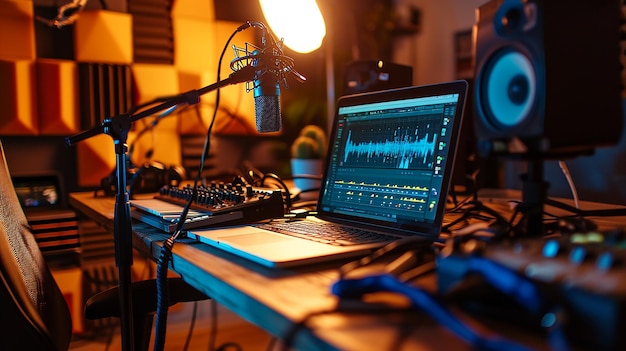 Podcasting Setup Microphone Laptop Setup