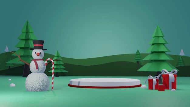 Podiem Merry Christmas  snowman in forest  3d rendering