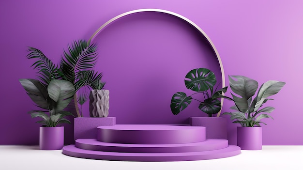 Podium 3d render in purple color