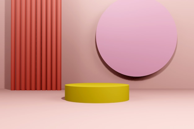 Podium abstract background. Geometric shape. pink pastel colors scene. Minimal 3d rendering. Scene with geometrical background. 3d render