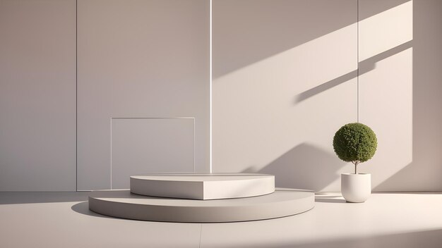 Podium abstract studio room with geometric platform for mockup display minimalistic wall scene for products showcase Promotion display Generative AI