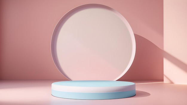 Podium abstracte studioruimte met geometrisch platform voor mockup display roze pastel minimalistische muurscène voor producten showcase Promotie display Generative AI