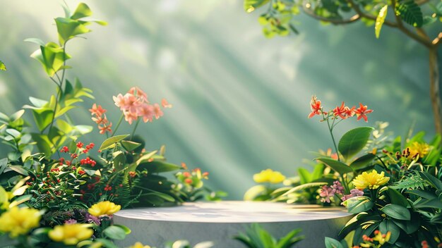 Podium background decorated with spring flowers