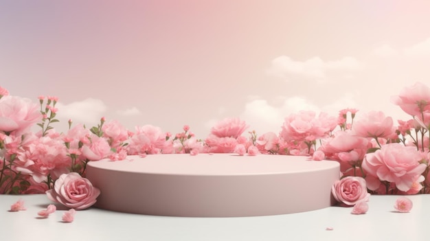 Podium background flower rose product pink 3d spring table beauty stand display nature white Garden rose floral summer background podium cosmetic valentine easter field scene gift purple day romantic