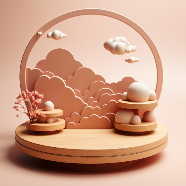 Podium blanco crème achtergrond 3d wolk in de stijl van circulaire abstractie renderen
