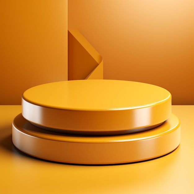Podium blank yellow background in the style of circular abstraction 3D rendering clay material isome