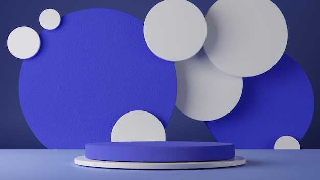 Podium in blue and white colours. Modern style abstract 3d rendered background.