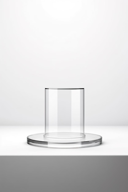 Photo podium crystal glass pedestal on white background round 3d