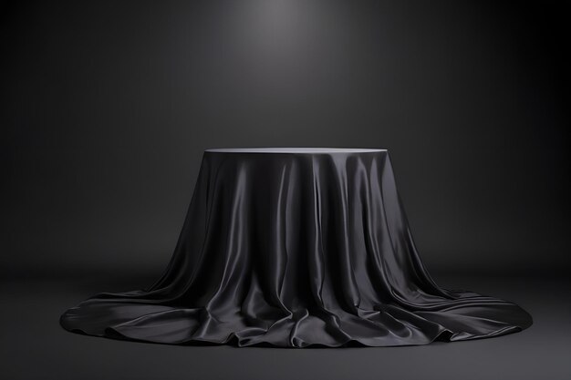 Подиум темный фон с шелковой тканью в фоновой платформе продукта демо-студия