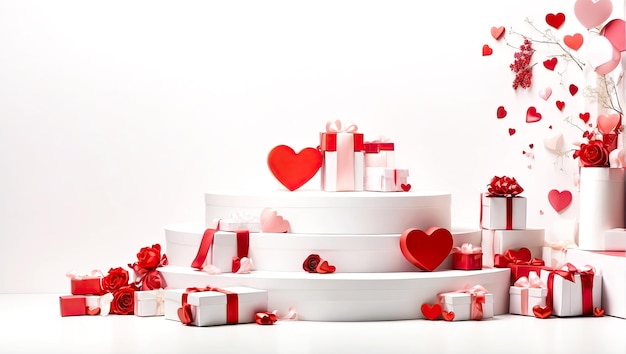 赤いハートのバレンタインデー装飾の製品のデモンストレーションとインストールのポディウム