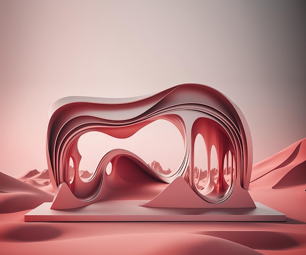 A podium of a desert with a pink background Generative Ai