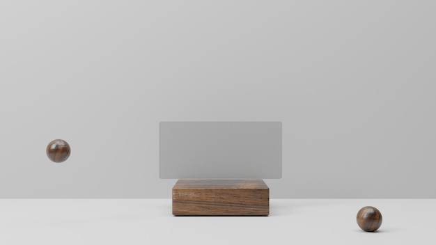 Podium design 3d rendering wood texture for product promotion