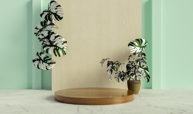 Podium design for product presentation monstera borsigiana mint\
variegated 3d illustration rendering