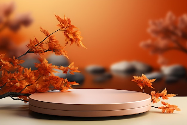 Podium display for product mockup autumn background