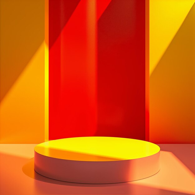 A podium for displaying products with natural sunny lights red orange yellow vibrant colours