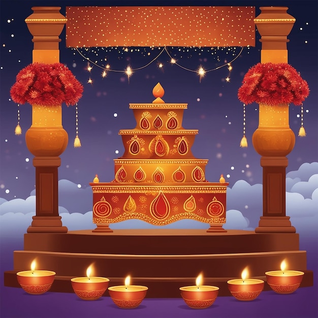Photo podium of diwali lights christmas delights and halloween nights