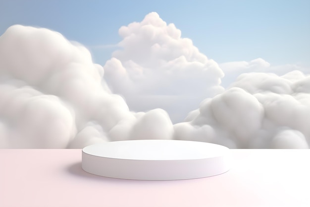 Podium en minimale cloudscène 3D-display productweergavepresentatie cosmeticaproducten branding Lege podiumvitrine identiteit en verpakkingsontwerp ai genereren