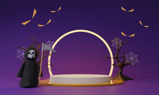 Podium en podium voor product en minimale abstracte achtergrond voor Halloween 3D-rendering