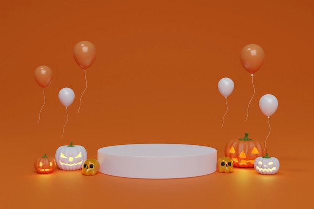 Podium en podium voor product en minimale abstracte achtergrond voor Halloween Happy Halloween festival 3D-rendering