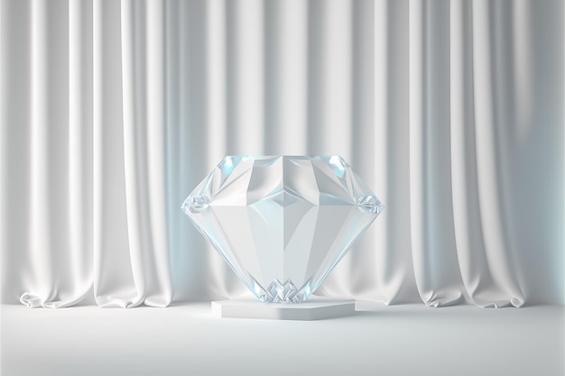 Podium glass diamond with glossy curtain luxury white background3d product display AI Generated