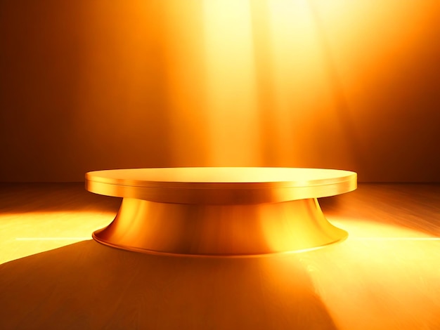 золотой подиум с золотым светом на деревянном столе скачать изображение 4k