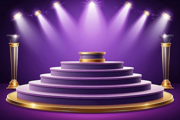 Podium illustration vector stage podium with lighting stage podium scene with for award ceremony on violet background