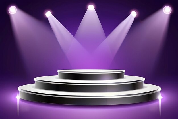 Photo podium illustration vector stage podium with lighting stage podium scene with for award ceremony on violet background
