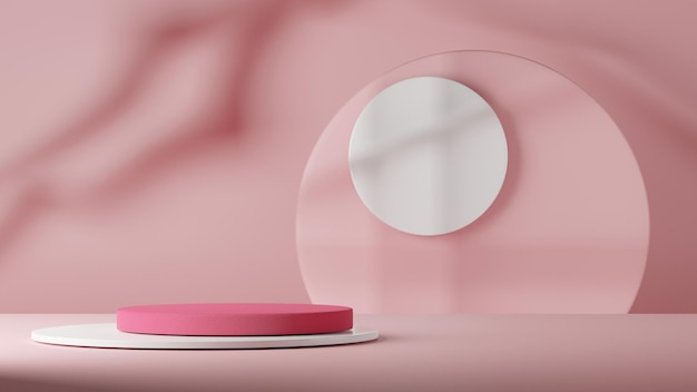 Podium in roze en witte kleuren. Moderne stijl abstracte 3d teruggegeven achtergrond.