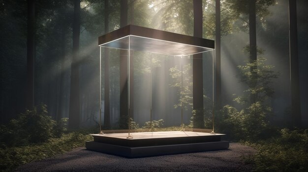 podium in tropisch bos voor productpresentatie en een licht dat van bovenaf komt