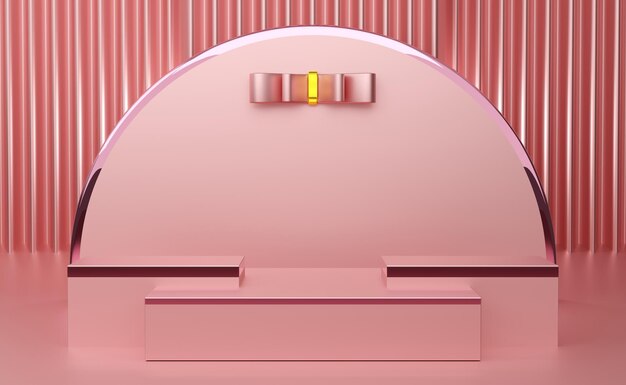 podium leeg met geometrische vormen en gordijn in roze pastel compositie voor moderne podium weergave en minimalistische mockup abstracte showcase achtergrond Concept 3d illustratie of 3d render